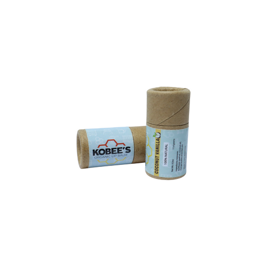 Kobbee's coconut lip balm laying down and standing up